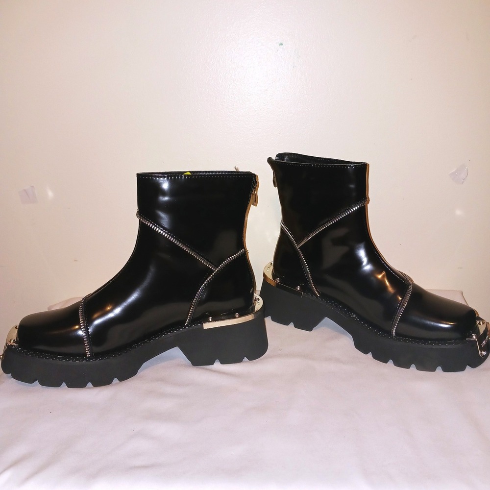 Cyberpunk Industrial Darkwear Gothcore Chunky Black Patent Platform Boots 9.5